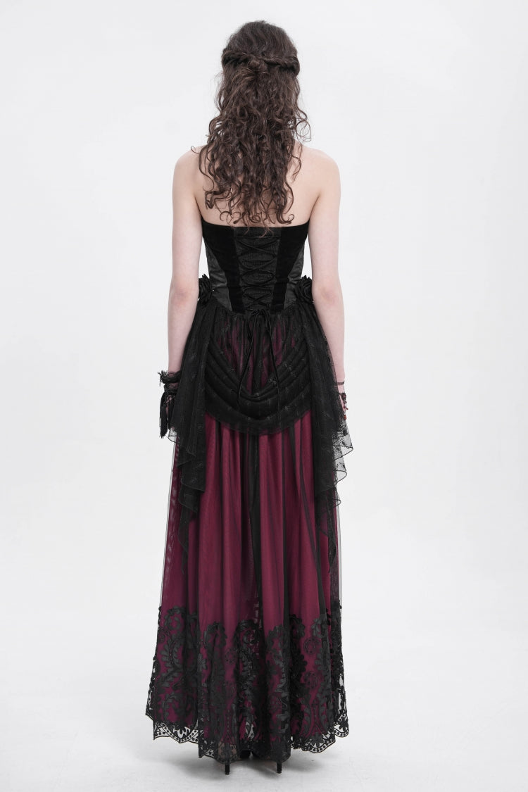 Black Halterneck Sleeveless Embroidery Stitching Rose Heart Lace Women's Gothic Blouse - Product - 8