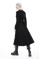 Black Long Sleeves Ruffled Lace-Up Women's Punk Long Jacket with Hood - Product - 9