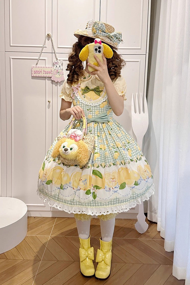 Green [Lemon Chicken] Print Ruffle Bowknot Lace Sweet Lolita Jsk Dress - Product - 9