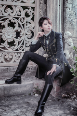 Prince Retro Immortal Black and White Rose Single Breasted Ouji Fashion Lolita Coat - Product - 4