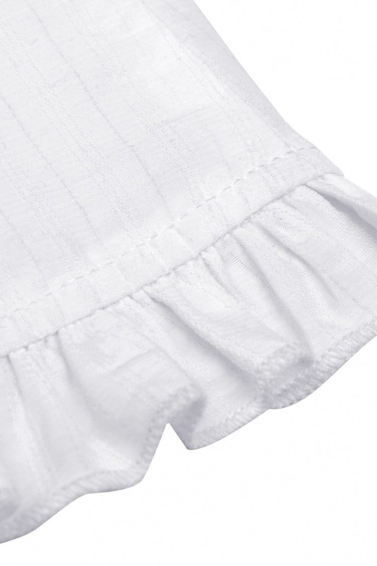 White Short Puff Sleeves Ruffled Neckline Lace Lace-Up Women's Gothic Blouse - Product - 19