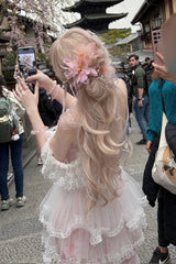 Pink [Sakura Trio] Sleeveless Double-Layered Ruffle Bowknot Lace Sweet Princess Lolita Jsk Dress - Product - 8