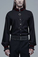 Black/Red Gothic High Collar Front Retro Metal Button Lantern Sleeve Men's Shirt - Black/Red - 1