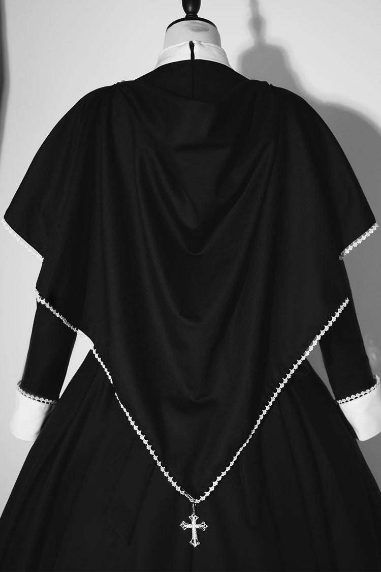 Black Monastery Long Sleeves Cross Print Gothic Lolita Dress Two-piece Set - Product - 5