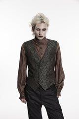 Black V Collar Jacquard Slim Men's Gothic Retro Vest - Black - 1