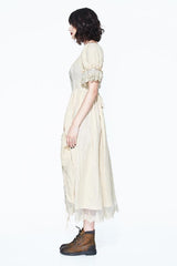 Creamy White Punk Victoria Vintage Drawstring Embroidered Lace Womens Dress - Product - 6