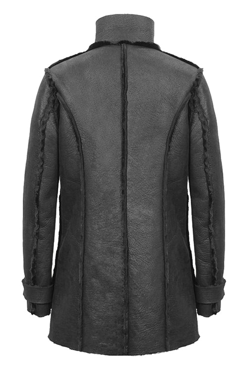 Black Winter High Collar Unedged Thick Mens Punk Coat - Product - 6
