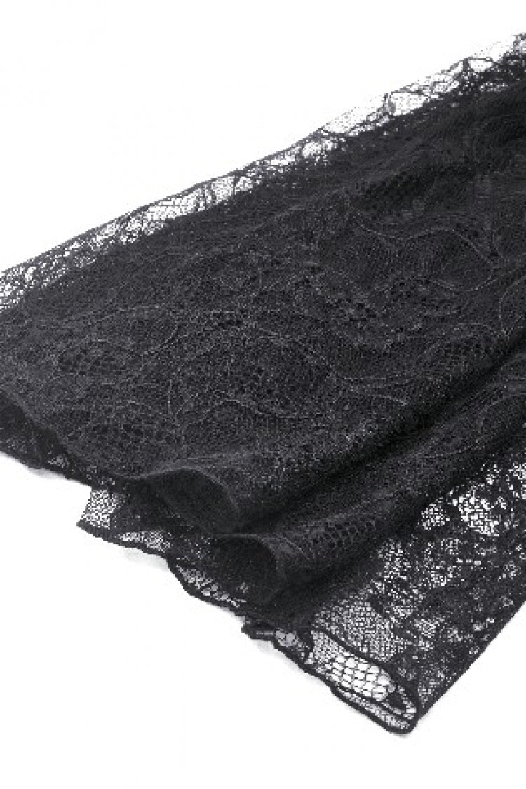 Black Off Shoulder Long Puff Sleeves Cut-Out Lace Women's Gothic Cape - Product - 18