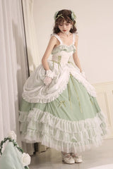 Green Multi-layer Ruffle Hanayome Lace Lace-Up Plus Size Sweet Lolita Jsk Dress (Long Version) - Product - 2
