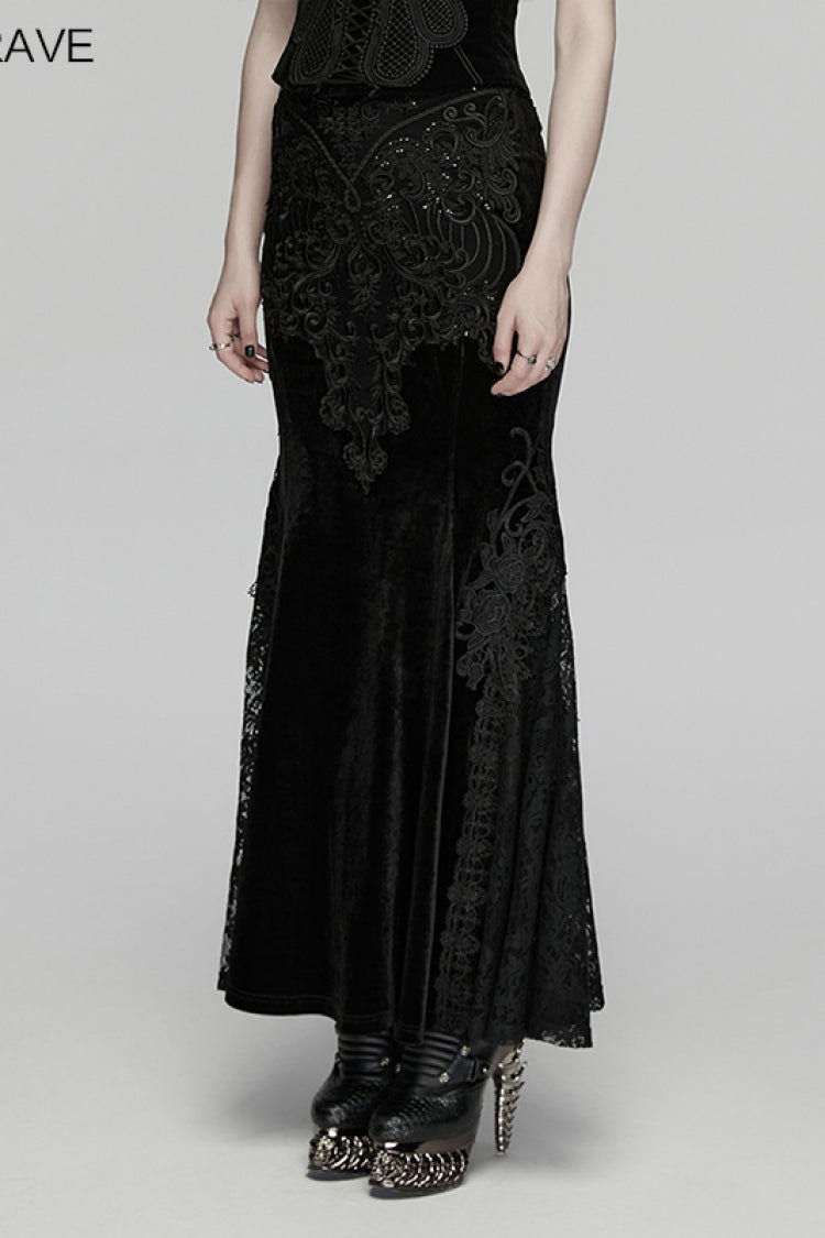 Black Cut-Out Embroidered Lace Slim Fishbone Women's Gothic Elegant Gorgeous Skirt - Product - 5