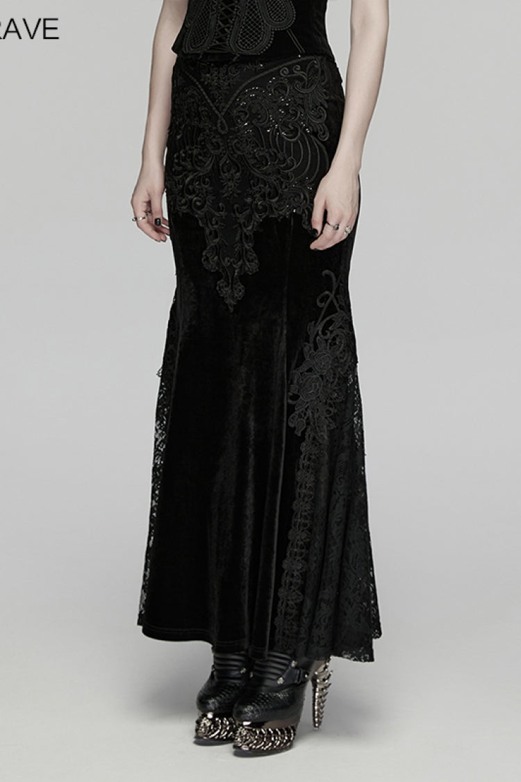Black Cut-Out Embroidered Lace Slim Fishbone Women's Gothic Elegant Gorgeous Skirt - Product - 5