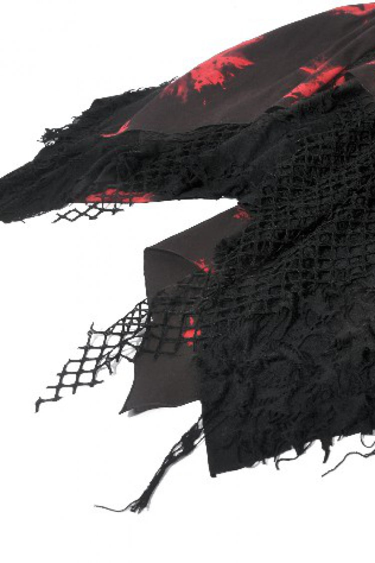 Black/Red Sleeveless Irregular Mesh Tie Dye Women's Punk Slip Dress - Product - 17