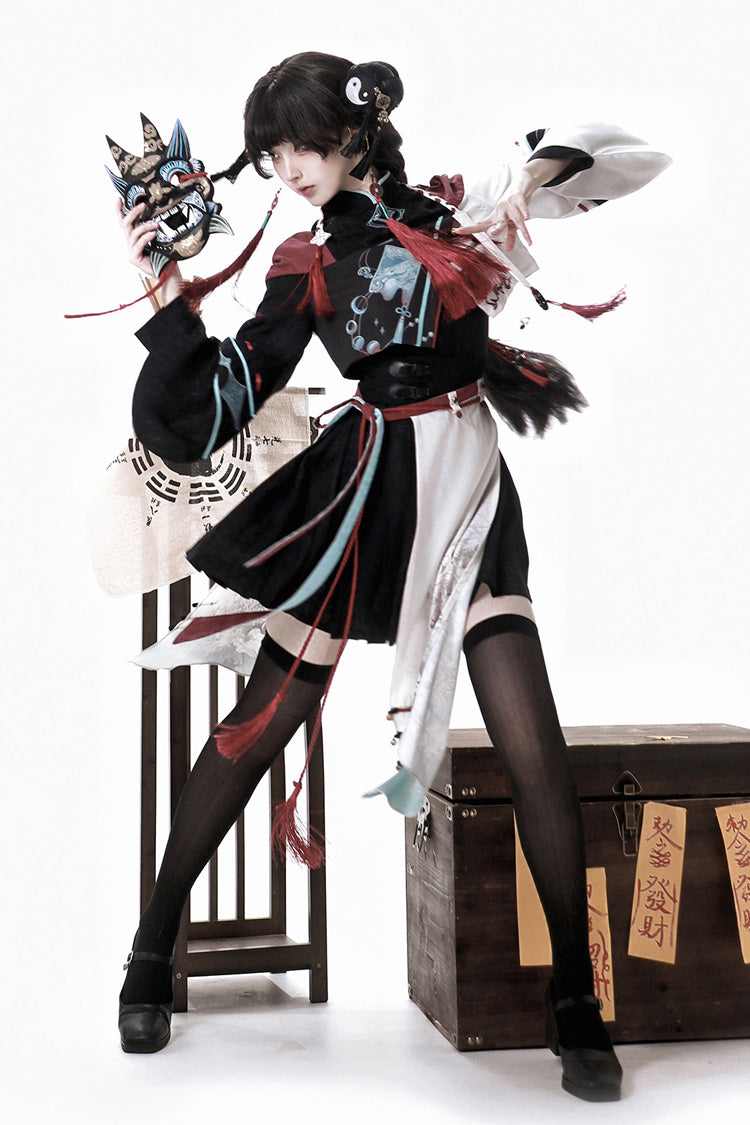 Multi-Color [Walking With The Demon] Print Asymmetric Gothic Chinese Style Ouji Lolita Skirt - Product - 11