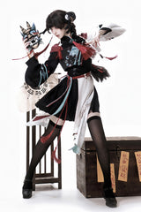 Multi-Color [Walking With The Demon] Print Asymmetric Gothic Chinese Style Ouji Lolita Skirt - Product - 11