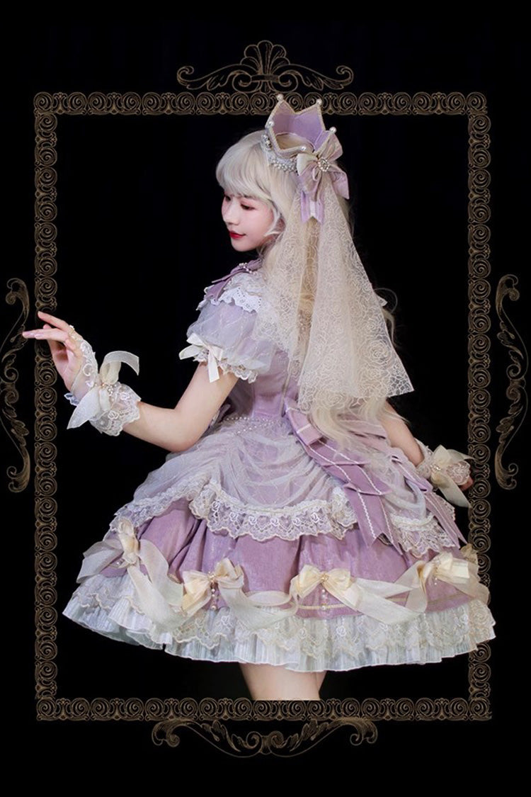Purple [Girls' Day] Short Sleeves Multi-Layered Ruffle Bowknot Lace Sweet Lolita Dress 2 Versions - Product - 5