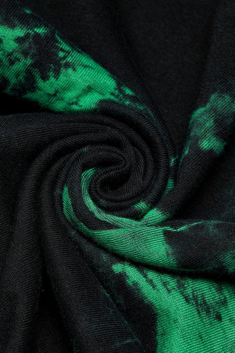 Green Short Sleeves Tie-dyed Metal Chain Women's Steampunk Short T-Shirt - Product - 5