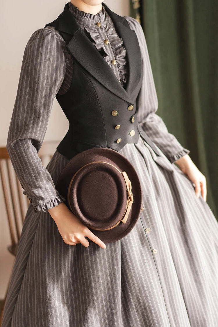 Black V Collar Sleeveless Classic Vintage Ouji Lolita Vest - Product - 2