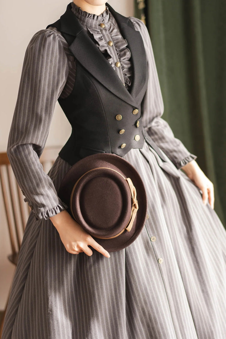 Black V Collar Sleeveless Classic Vintage Ouji Lolita Vest - Product - 2