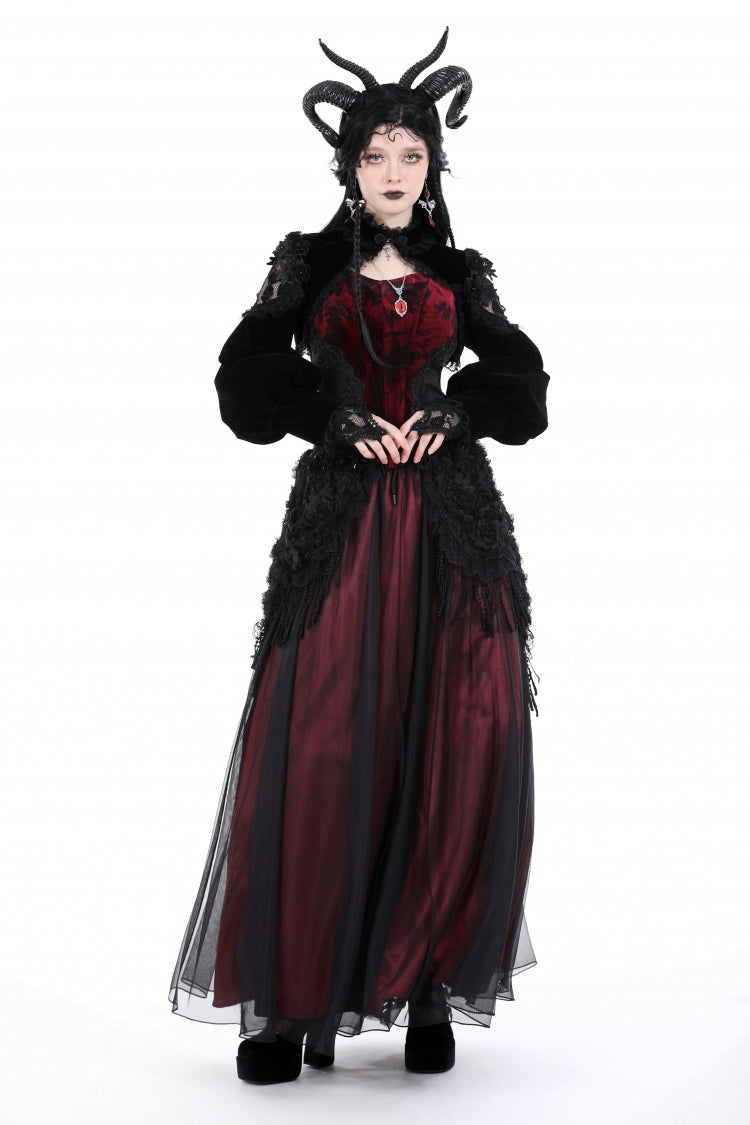 Black Long Lantern Sleeves Lace Spliced Velvet Women's Gothic Cape - Product - 6