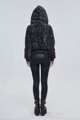 Black/White Two Tone Woolen Grain Fleece Metal Five Pointed Star Zipper Women's Punk Coat - Product - 6