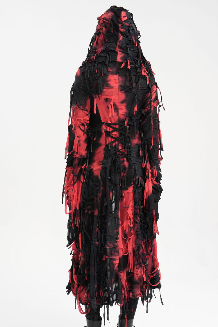 Black/Red Long Sleeves Lace Ripped Zipper Women's Punk Coat - Product - 8