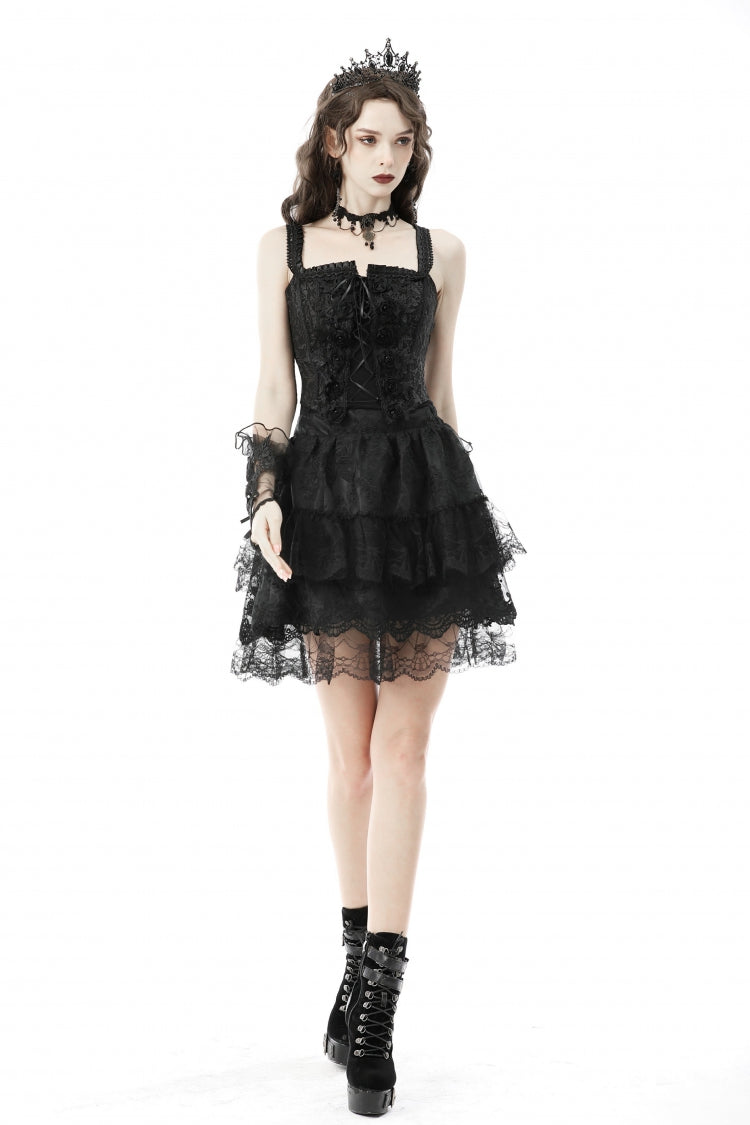 Black Floral Jacquard Lace-Up Women's Gothic Overbust Corset - Product - 7