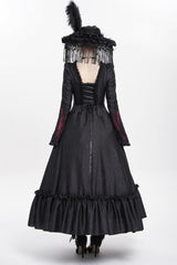 Red Long Sleeves Floral Embroidery Lace-Up Pleated Women's Gothic Dress - Product - 5