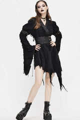 Black Punk Asymmetric Mesh Unedged Womens Dress With Belt - Product - 2