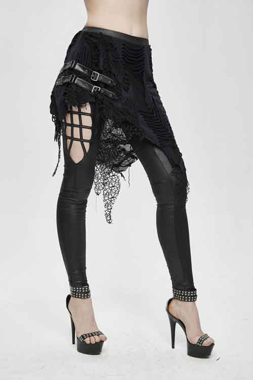 Black Fake Two Pieces Ripped Skirts Sexy Leggings Womens Pants - Product - 2
