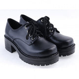 Black Synthetic Leather Round Toe Military Style Platform Lolita Shoes - Product - 4