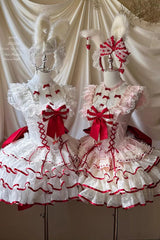 [Cupid Strawberry] Sleeveless Triple-Layered Ruffled Bow Princess Ballet Sweet Lolita Dress 2 Colors - Red/Pink - 1