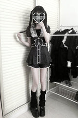 Black [Serenade] Short Sleeves Ruffle Bowknot Lace Sweet Jirai Kei Dress Set - Product - 5