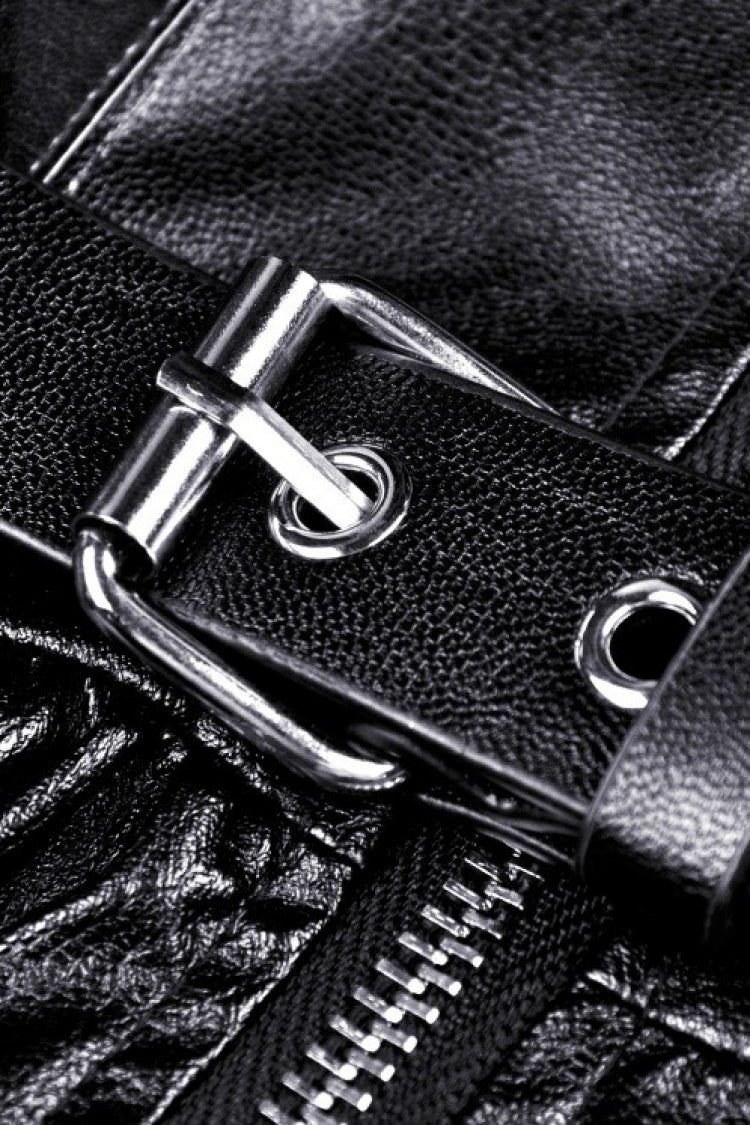 Black Sleeveless Layered Buckled Zippered Women's Gothic Faux Leather Strap Dress - Product - 16