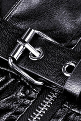Black Sleeveless Layered Buckled Zippered Women's Gothic Faux Leather Strap Dress - Product - 16