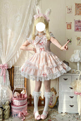 Pink [Sweet Mist Cherry Romance] Sleeveless Multi-Layered Hanayome Bow Lace Lolita Jsk Dress - Product - 3
