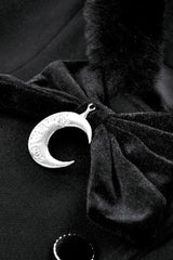 Black Long Sleeves Crescent Moon Bow Spliced Double-breasted Women's Gothic Coat with Cat Ear Hood - Product - 14