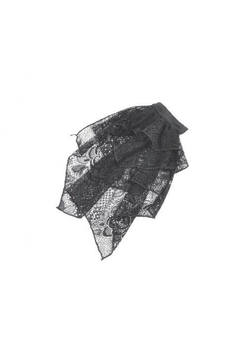 Black Point Collar Long Bishop Sleeves Rose Jacquard Irregular Hem Women's Gothic Blouse with Detachable Tie - Product - 14