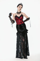 Black Multi-Layered Ruffled Velvet Spliced Lace Lace-Up Women's Gothic Long Skirt - Product - 7