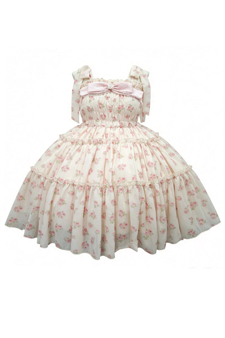 Pink [Rose Maiden] Square Collar Sleeveless Rose Printed Ruffled Bow Lace Plus Size Sweet Lolita Dress - Product - 2