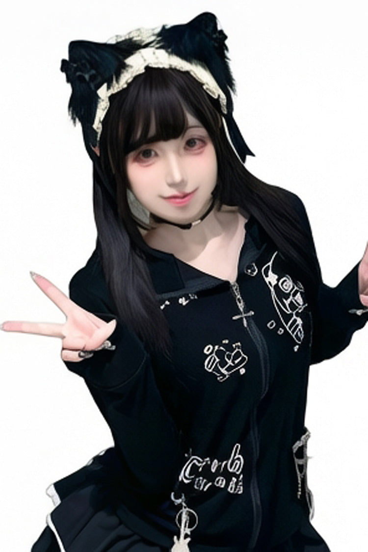 Natural Black Wispy Bangs Long Straight Sweet Daily Lolita Wig - Product - 4