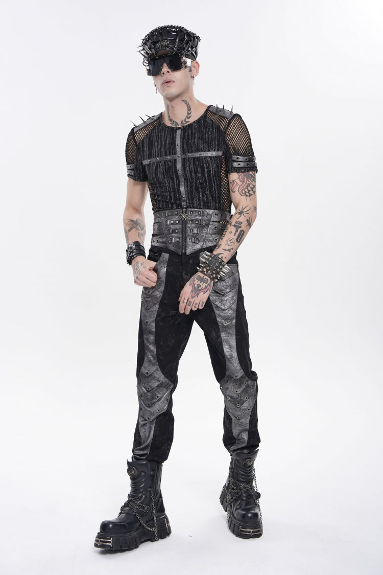 Black Multi-Layered Studded Zippered Eyelet Men's Punk Cool  Girdle - Product - 5