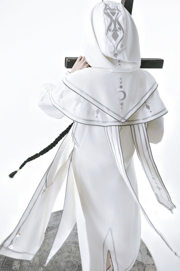 White Bionic Dimension Futuristic Mechanical Style Print Ouji Fashion Lolita Set (Including Top, Cape & Shorts) - Product - 5