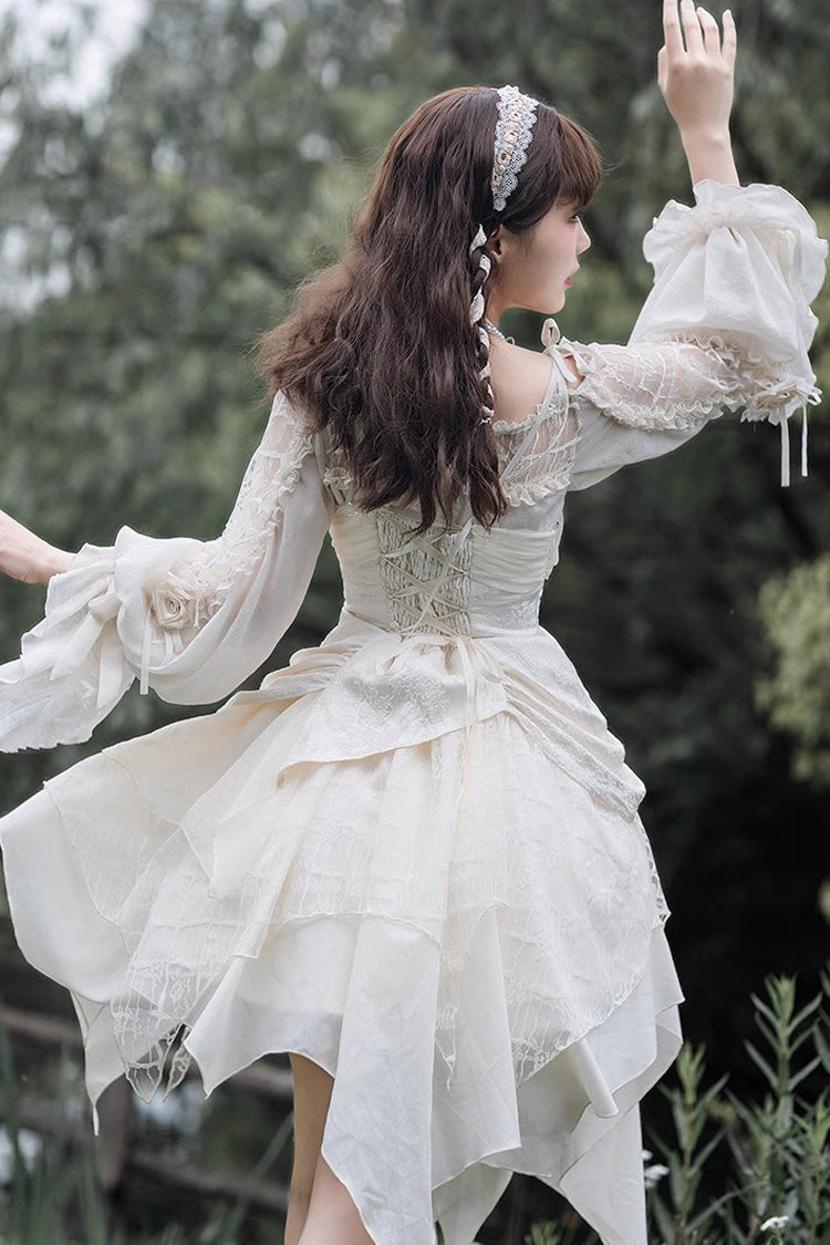 White Multi-layer Bowknot Sweet Elegant Princess Irregular Lolita Dress - Product - 6