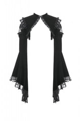 Black Ruffled Lace Long Trumpet Sleeves Floral Sheer Mesh Spliced Velvet Women's Gothic Cape - Product - 3