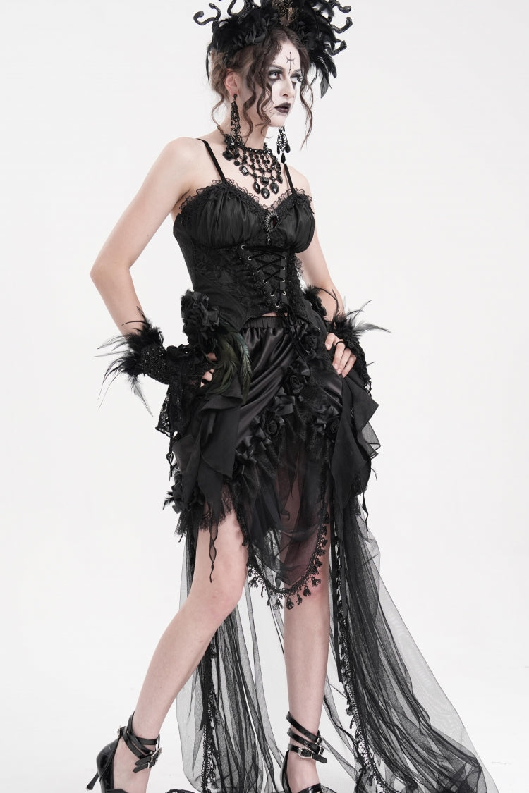 Black Lace Lace-Up Women's Gothic Overbust Corset - Product - 2