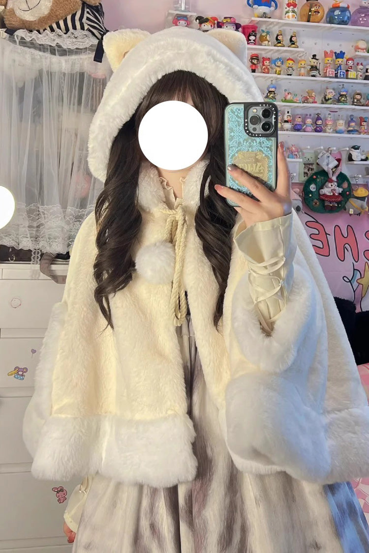 Ivory [Little Star Wish] Cat Ears Hooded Sweet Lolita Cloak Coat - Product - 7