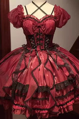 Glaze Fantasy Short Sleeves Ruffle Embroidery Bowknot Sweet Lolita Op Dress 6 Colors - Red