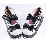 Black & White Romantic PU Round Toe Ankle Straps Bow Decoration Platform Lolita Shoes - Product - 4