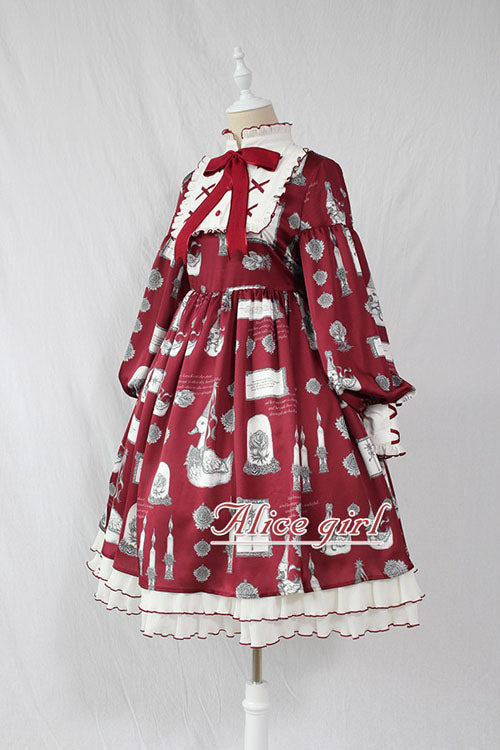 Christian Pious Duck Print Long Sleeves Bowknot Sweet Lolita OP Dress - Product - 4