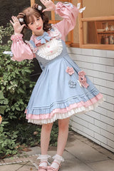 Blue/Pink Plum Blossom Snow Rabbit Ruffle Bowknot Sweet Lolita Dress - Product - 3